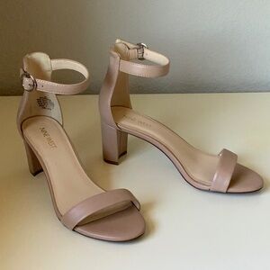 Nine West Nude Tan Block Heel Ankle Strap Heels